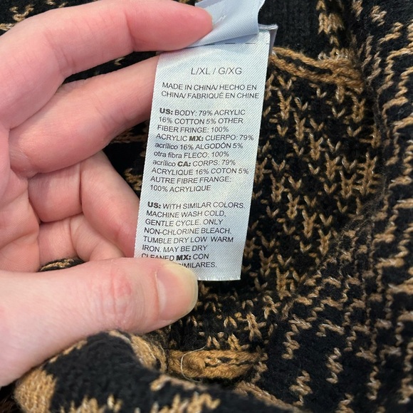 Chicos Cowl Neck Poncho Plaid Women’s Size L XL Black Tan - Picture 7 of 8